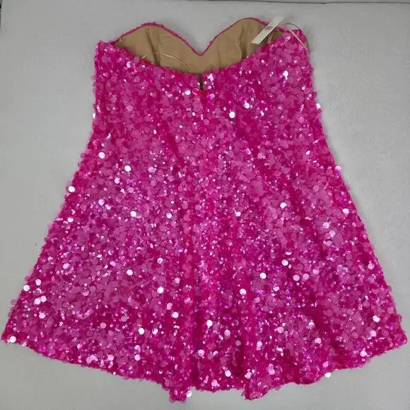 HELSI Fuchsia Pink Strapless Mimi Mini Sequin Dress Sz Large NWT - Picture 4 of 10